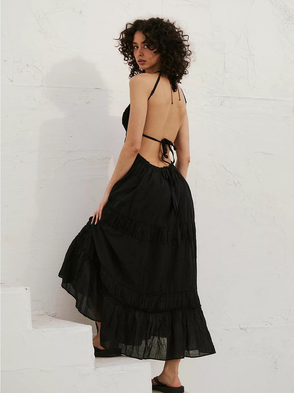 Free People Black Tiered Maxi Dress with Spaghetti Straps - Picture 6 of 9